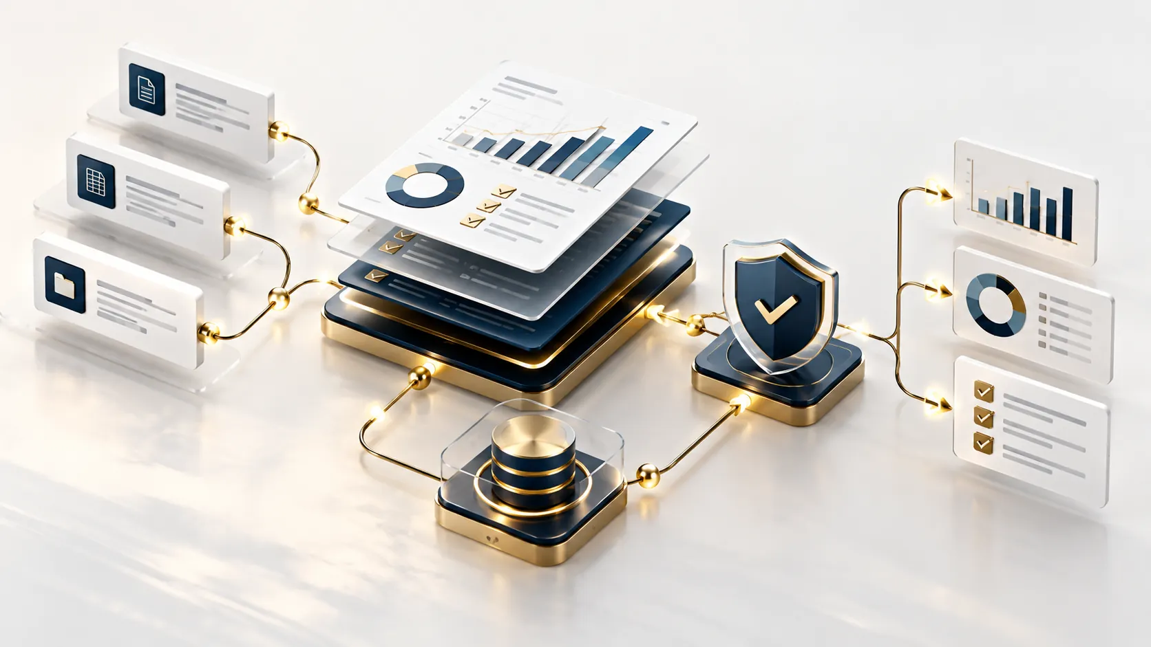 Illustration of secure document verification, credit reporting data controls, and quality assurance workflow